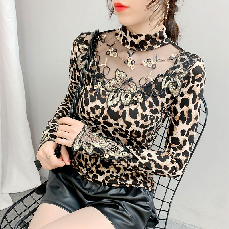 Title 5, Leopard Print Bottoming Shirt Western Style Lac...