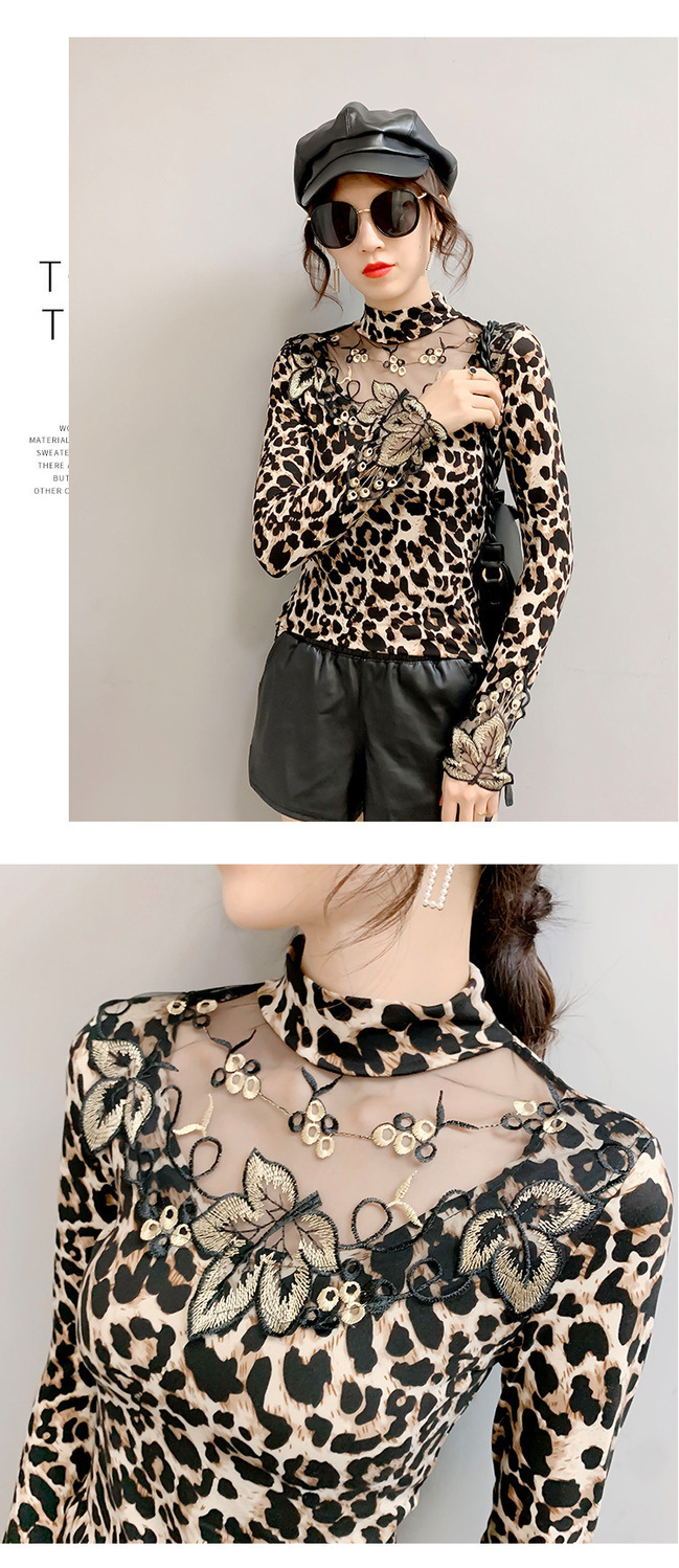 Title 6, Leopard Print Bottoming Shirt Western Style Lac...