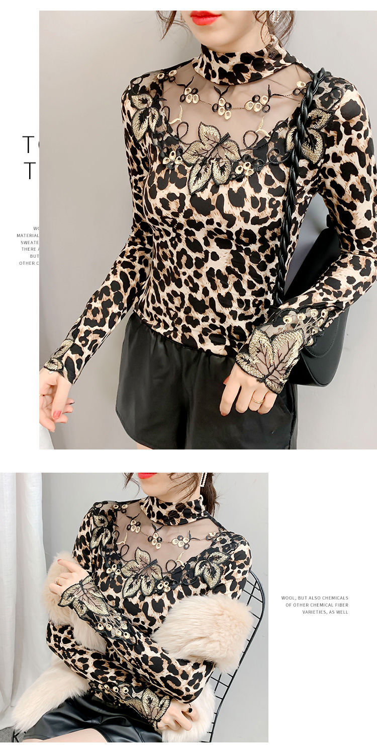 Title 7, Leopard Print Bottoming Shirt Western Style Lac...