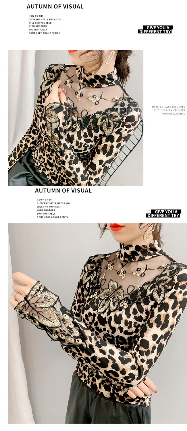 Title 8, Leopard Print Bottoming Shirt Western Style Lac...