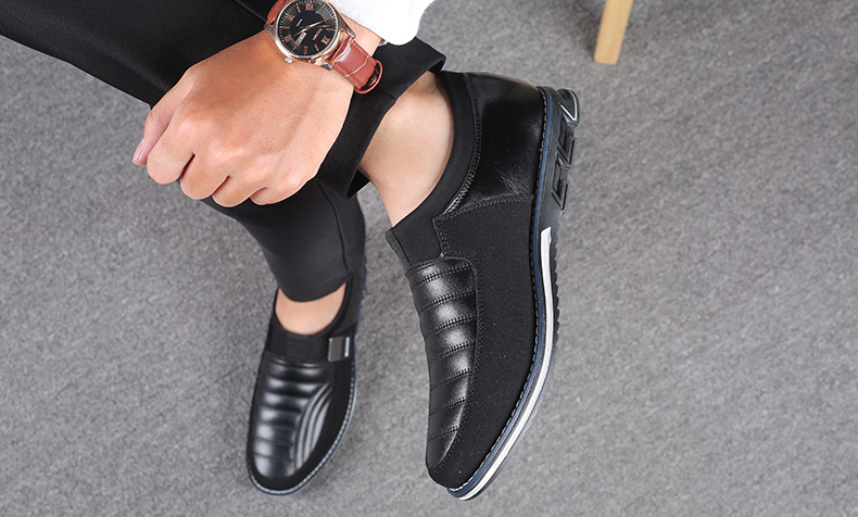 Title 16, Black Casual Microfiber Leather Shoes with Brea...