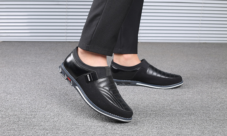 Title 17, Black Casual Microfiber Leather Shoes with Brea...