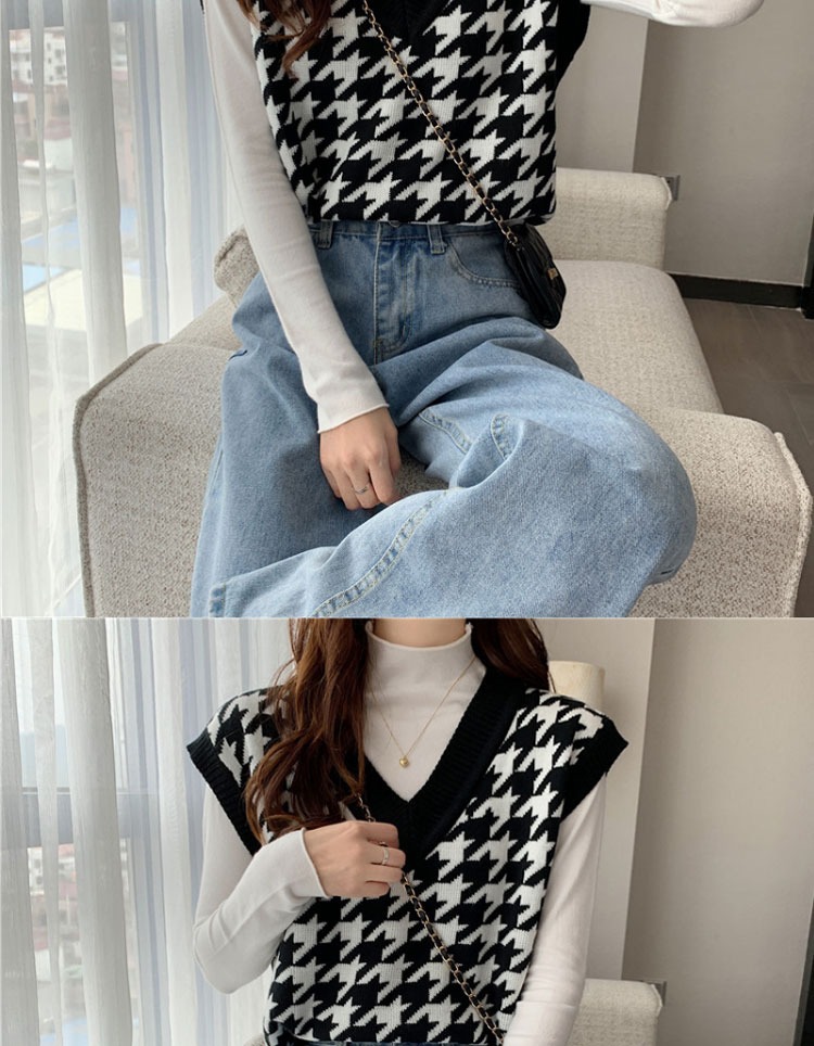 Title 6, Plaid Sweater Vest V-neck Vest Women