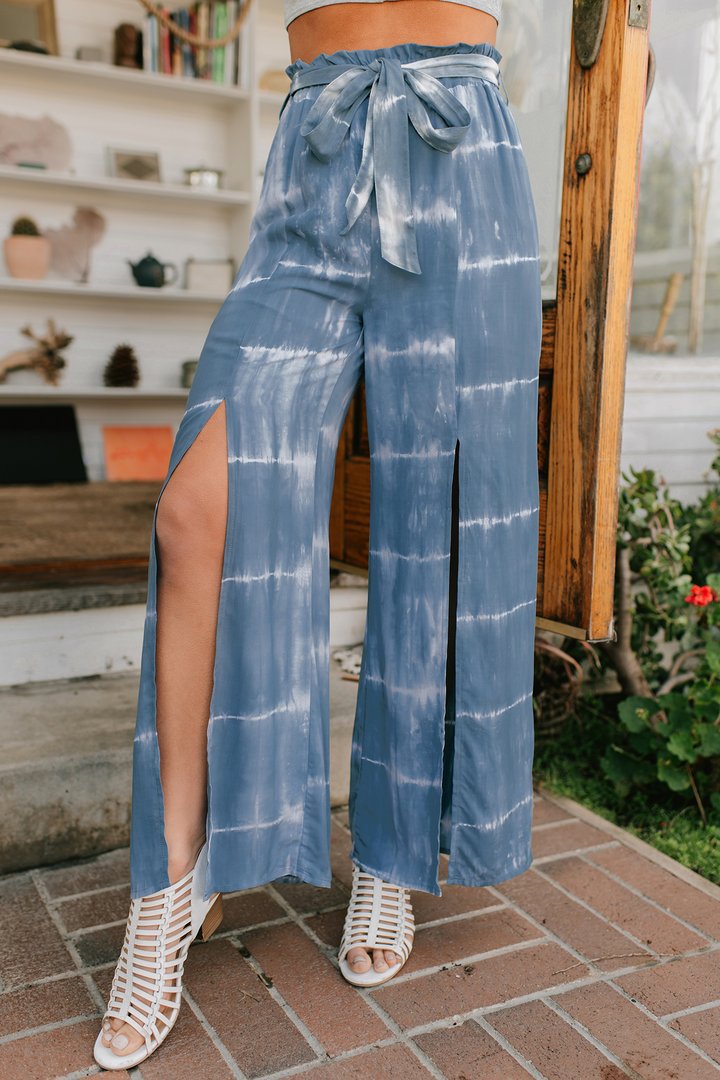 Title 1, Lace-up Trousers Tie-dye Print Wide Leg Pants W...