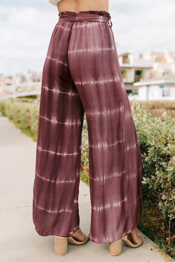 Title 7, Lace-up Trousers Tie-dye Print Wide Leg Pants W...