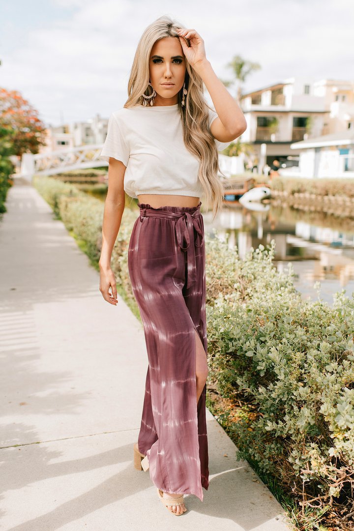 Title 8, Lace-up Trousers Tie-dye Print Wide Leg Pants W...