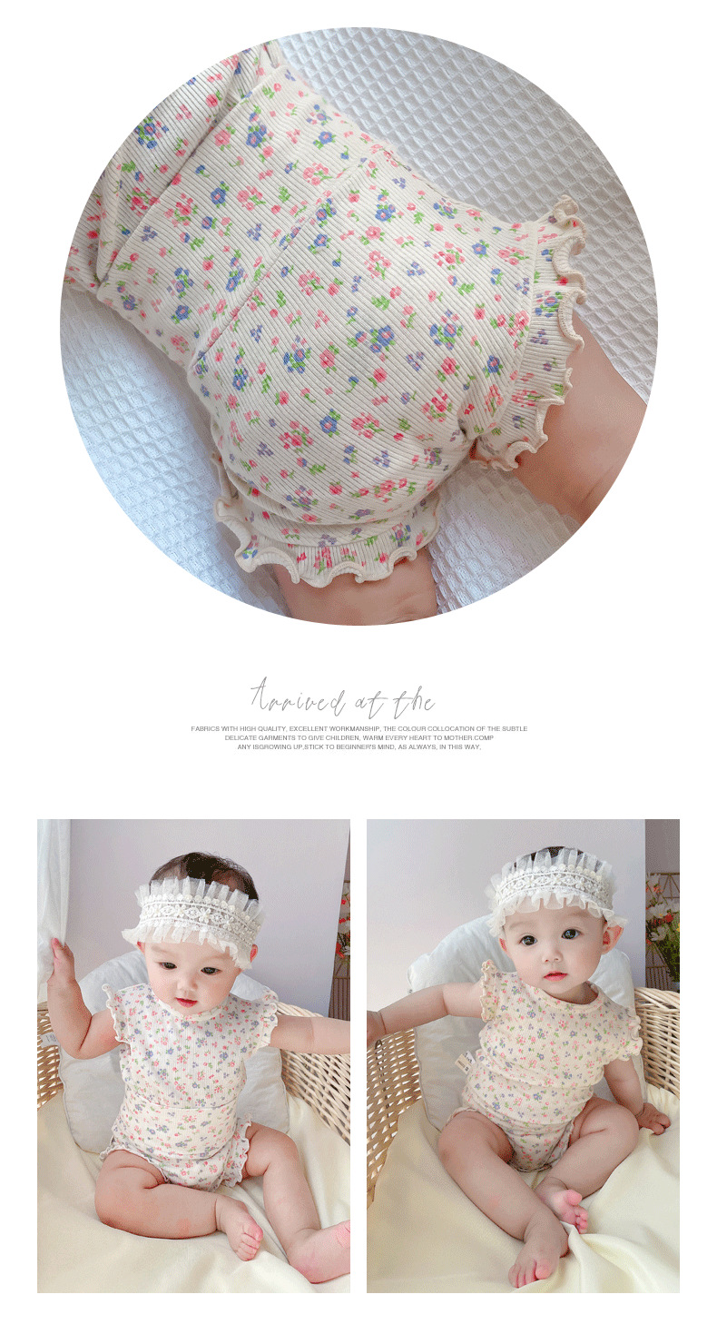 Title 2, Baby Floral Simple Romper featuring strip desig...