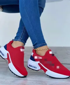 Air Cushion Lazy Dad Shoes Slip-on Sneakers For Women - Red - View 1