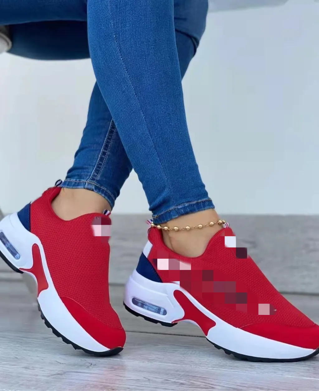 Air Cushion Lazy Dad Shoes Slip-on Sneakers For Women - Red