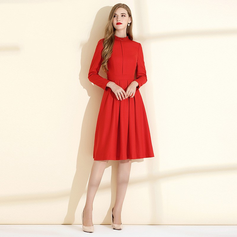 Red Woolen Dress For Women In Autumn And Winter Red - Shop at LoveMi