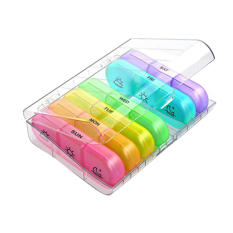 Weekly Daily Pill Box Organizer Medicine Tablet Storage Dispenser 7 Day Week NEW-Transparent Shell Color Grid