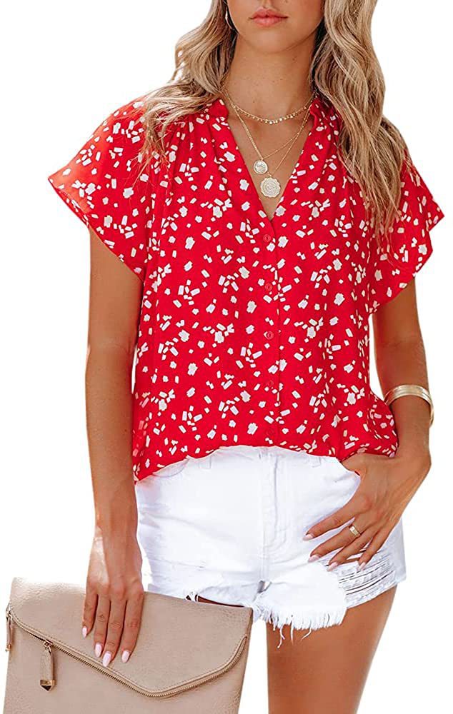 Title 4, Top Short Sleeve V-Neck Chiffon Print Blouse