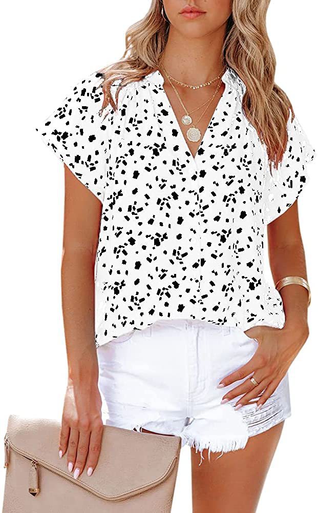 Title 8, Top Short Sleeve V-Neck Chiffon Print Blouse