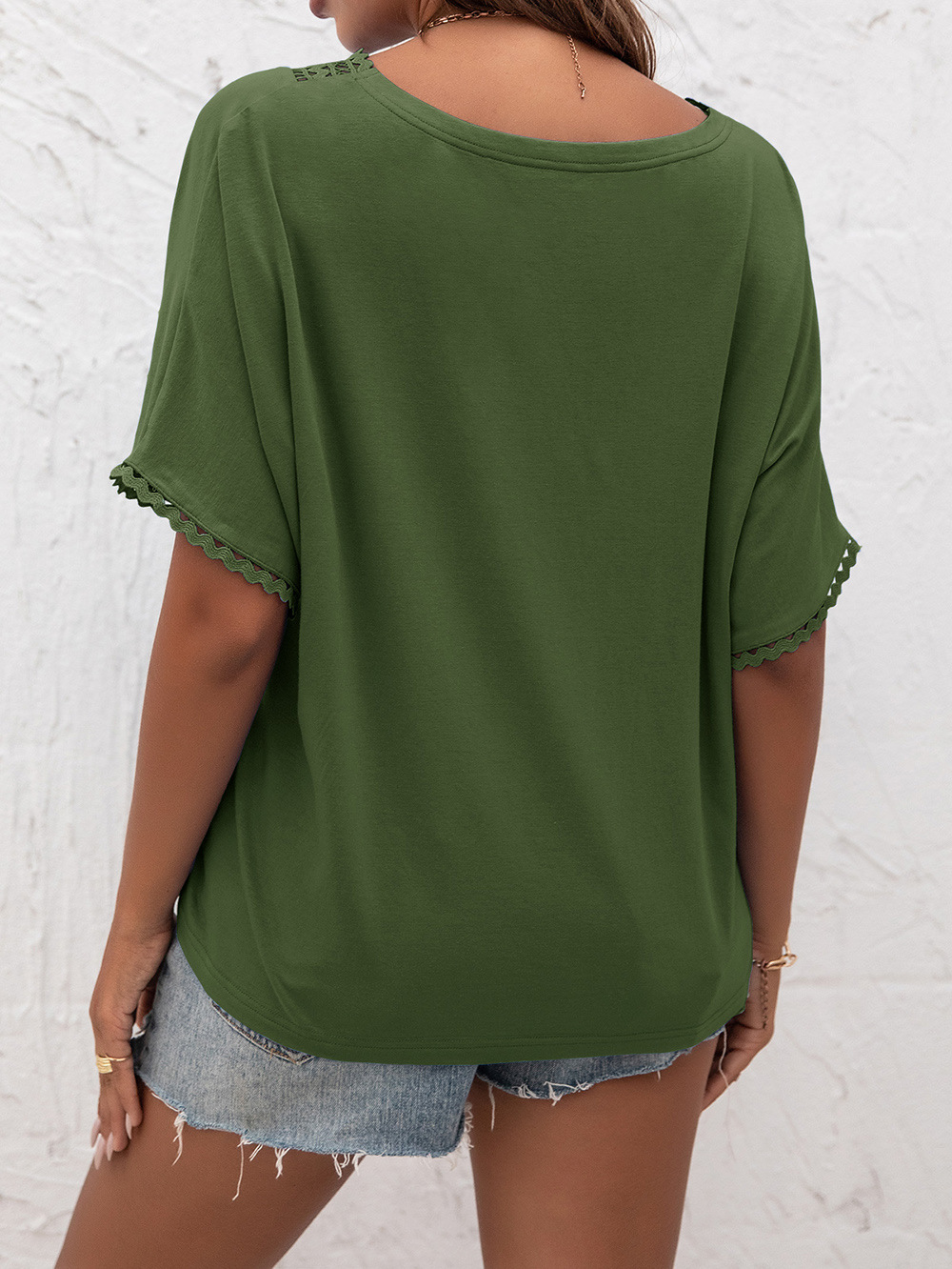 Title 8, Cutout Panel V-Neck Loose Knit Sweater Short Sl...