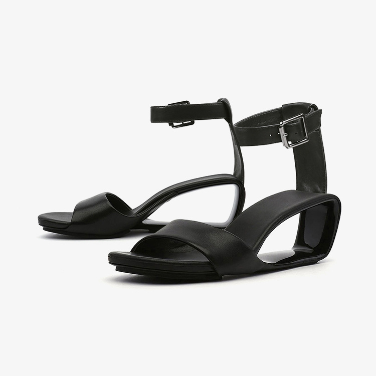 Title 4, Hollow-out Wedge Sandals First Layer Cowhide Ne...