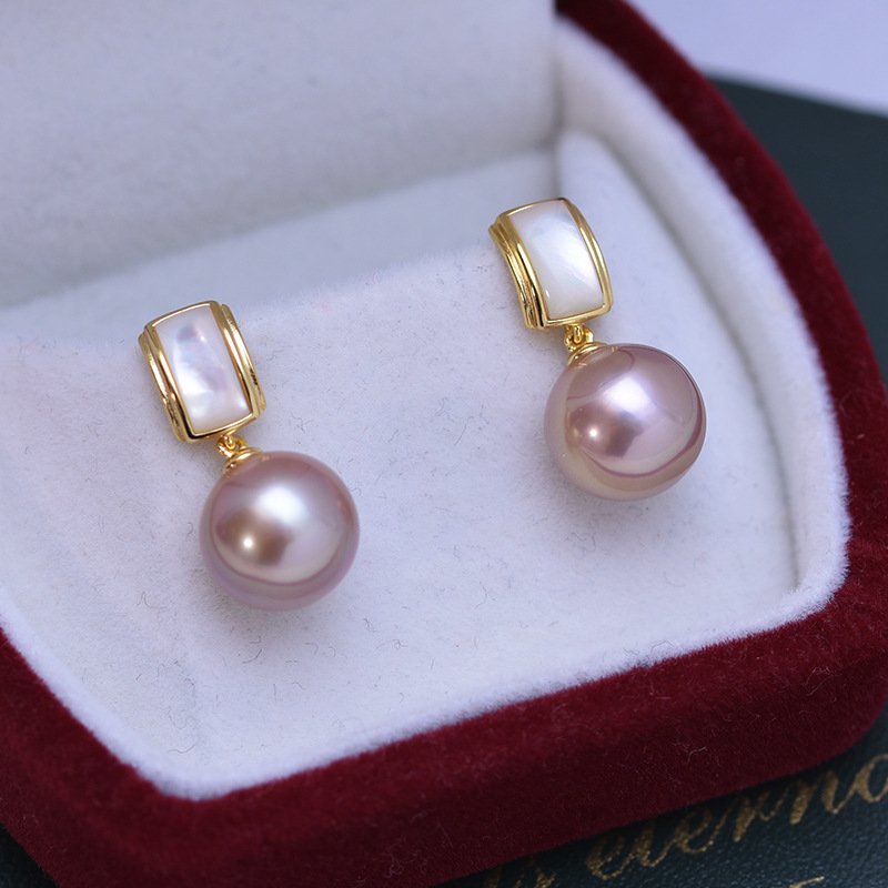 Title 1, White Freshwater Pearl Stud Earrings 10-11mm Pe...