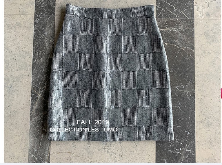 Designer Sample Women Sequin Mini Skirt Grey Check High Waist Lined Shorts UK 8
