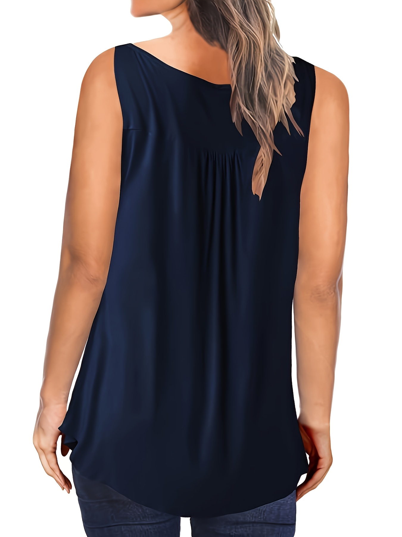 Self-pick-up Women's Plus Size Sleeveless Top V Neck Button Casual T-Shirt - Image 1 of 4