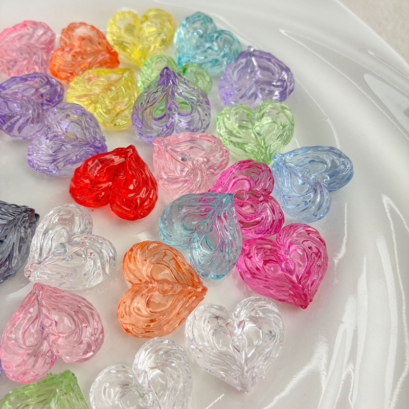 Textured Acrylic Heart Beads, Translucent Wavy Love Charms With Vertical Hole For DIY Jewelry Making, Bracelets, Necklaces & Keychains, Mixed Candy Colors
