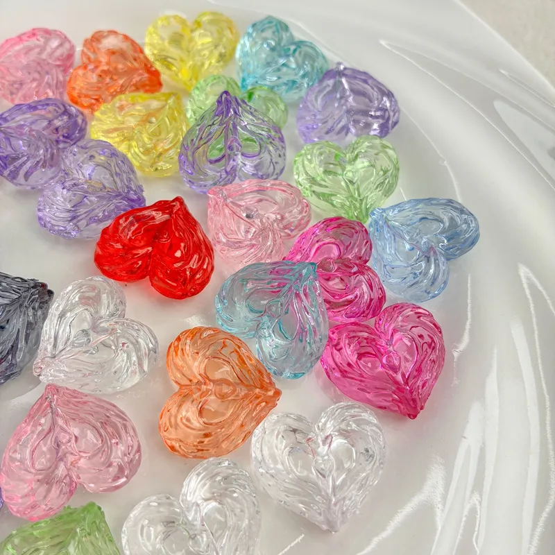 Textured Acrylic Heart Beads, Translucent Wavy Love