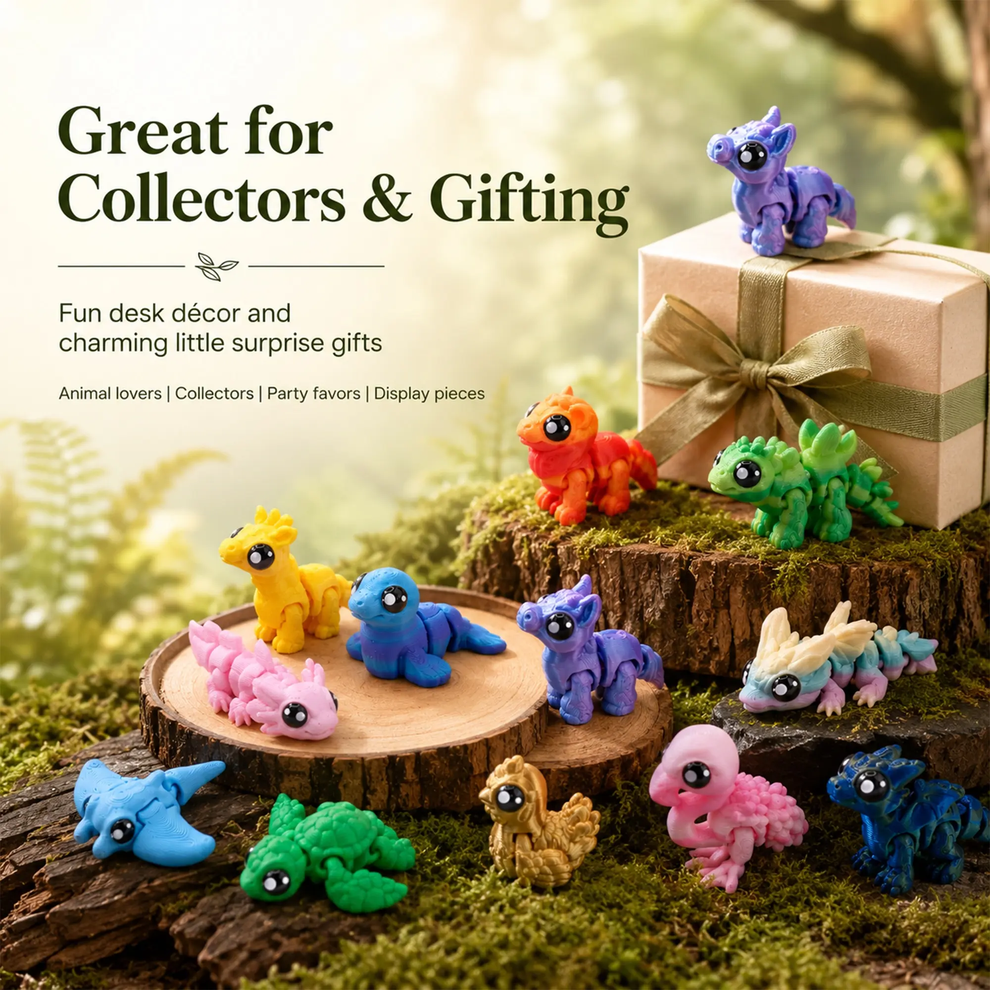 3D Printed Articulated Mini Animal Figurines, Colorful