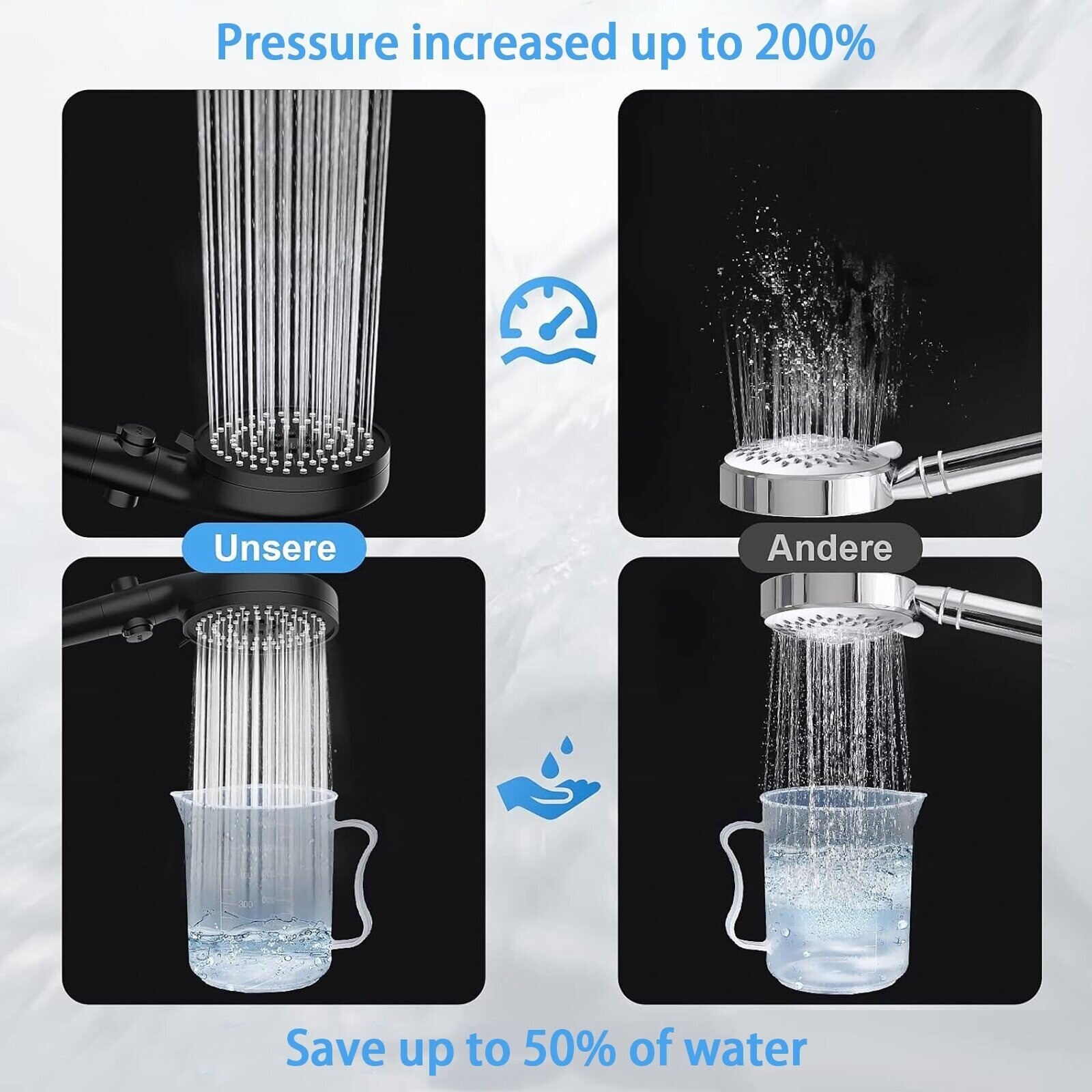 Bath Shower Head High Pressure 5 Mode Large Chrome Handset Heads Water Saving UK