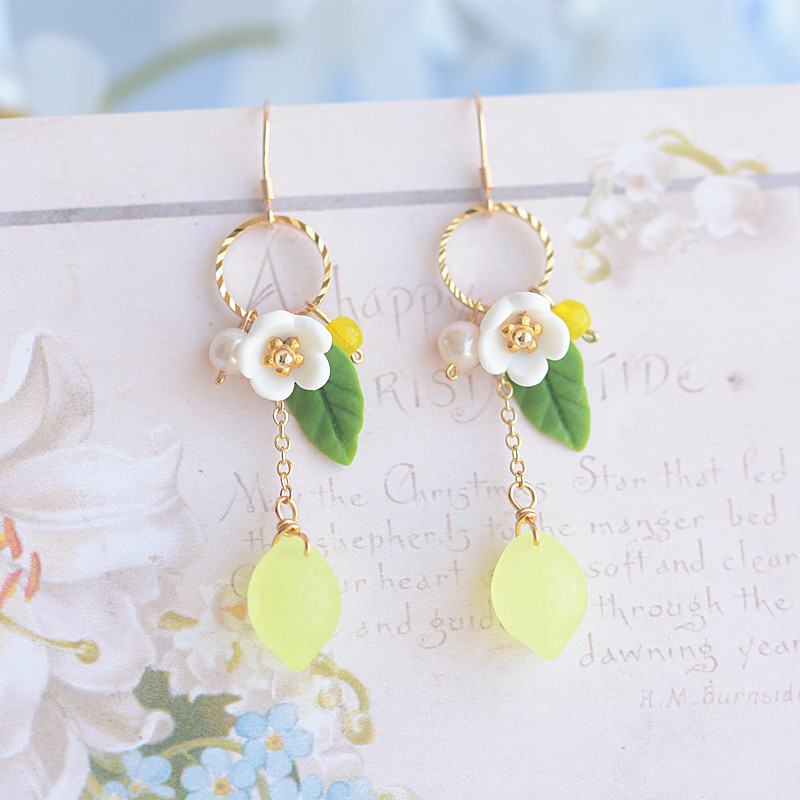 Title 2, New Year Christmas Plant Leaf Flower Earrings