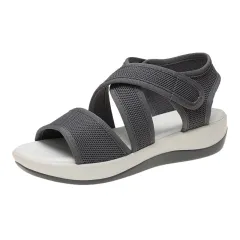 Fish Mouth Fly Woven Breathable Leisure Sports Wind Wedge Sandals - Grey - View 1