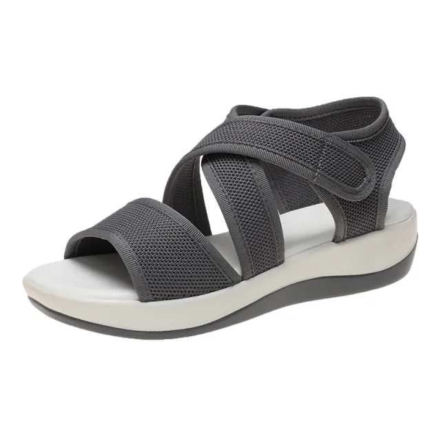 Fish Mouth Fly Woven Breathable Leisure Sports Wind Wedge Sandals Grey - Shop at LoveMi