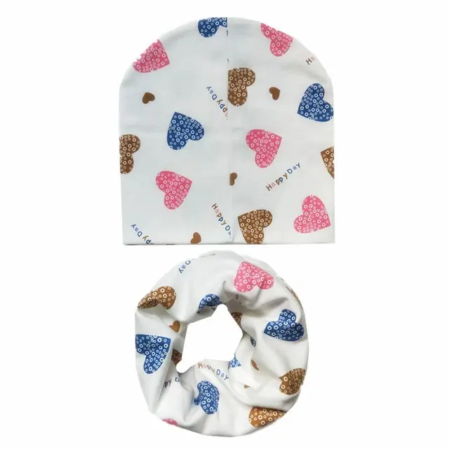 Cartoon Print Children 2 Piece Cotton Cap Scarf