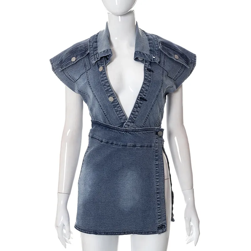 Fashion Women's New Casual Street Denim Skirt Suit Women - Blue