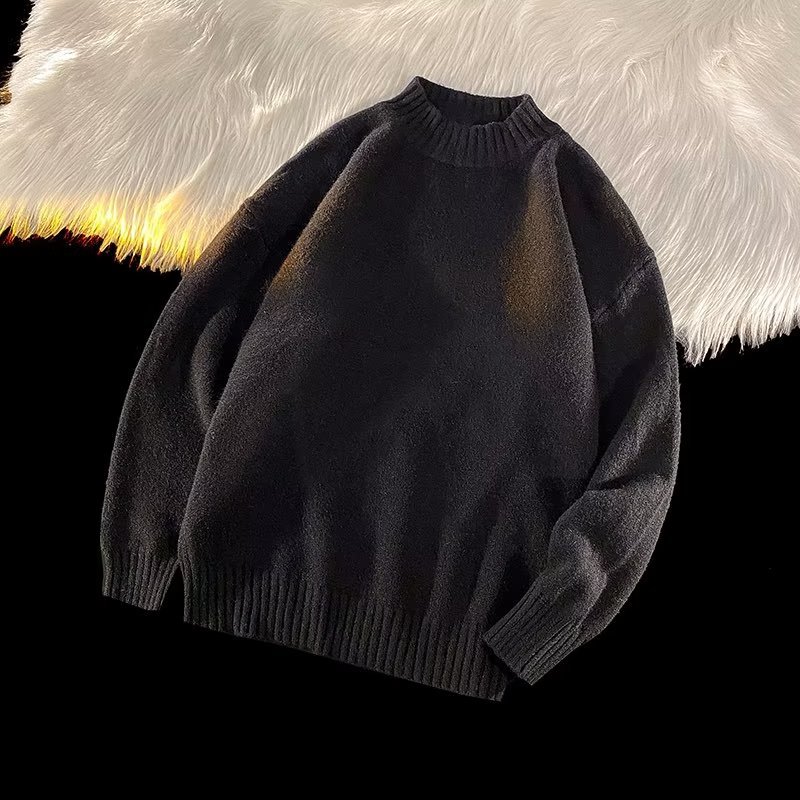 White Half Turtleneck Men's Sweater Loose Casual