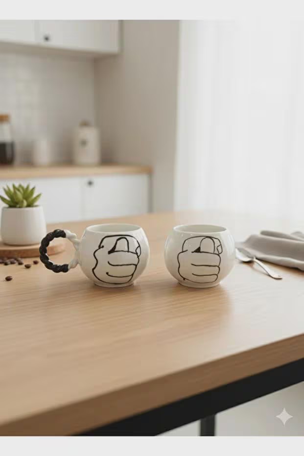 Handmade Ceramic Mug With Bubble Knit Handle Unique Embossed Design Cozy...