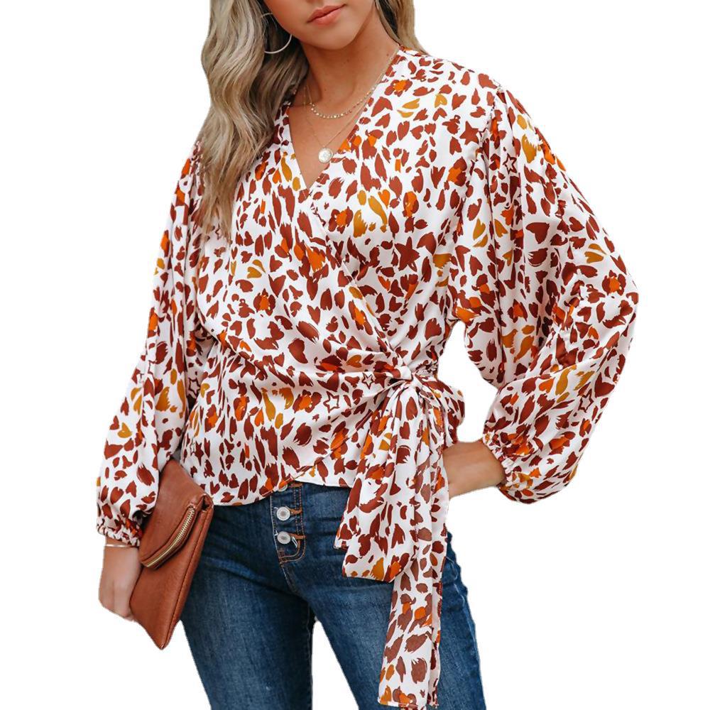 Title 6, Fashion Print Lantern Sleeve Loose Ladies Top