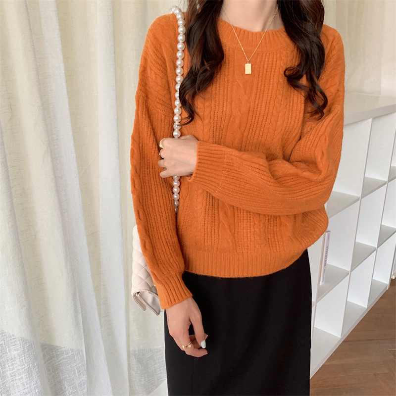 Sweater Women's Outer Wear Korean Style Loose Pullover Round Neck