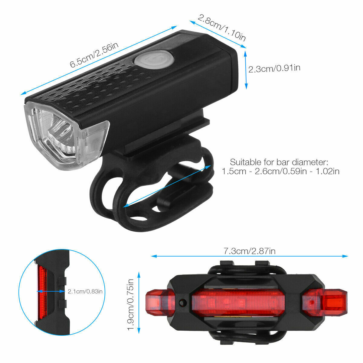 USB Rechargeable LED Bicycle Headlight Bike Head Light Cycling Rear Front Lamp B