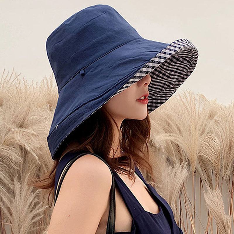 Plain Plaid Double-sided Adult Fisherman Hat