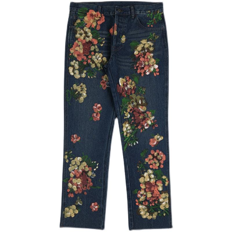 Title 2, Summer Hand Drawn Doodle Floral Jeans