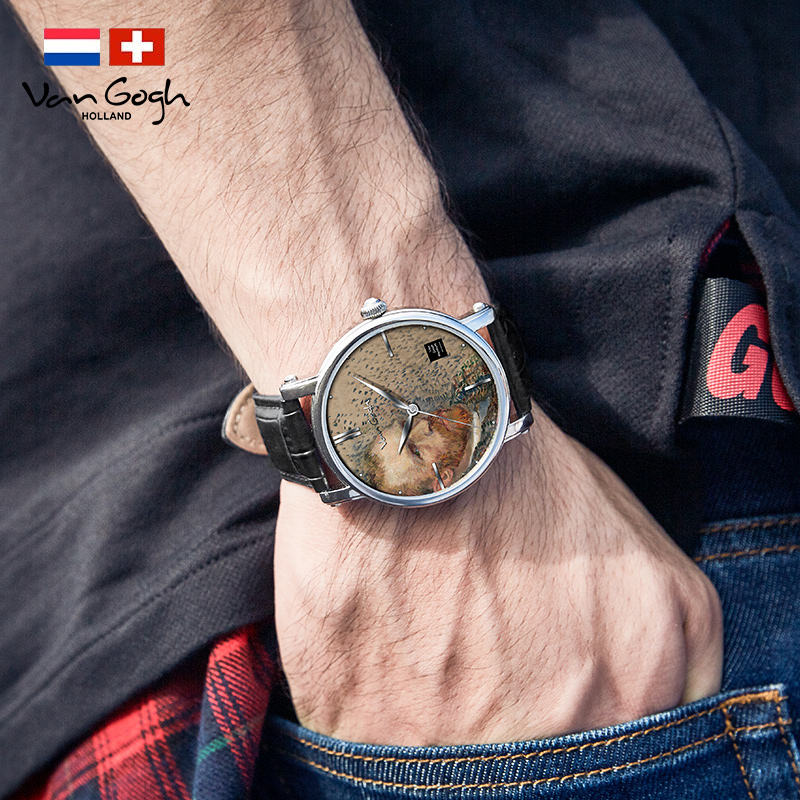 Van Gogh 3D Oil Painting Surface Steel Strap Self-portrait Quartz Wrist Men's Watch