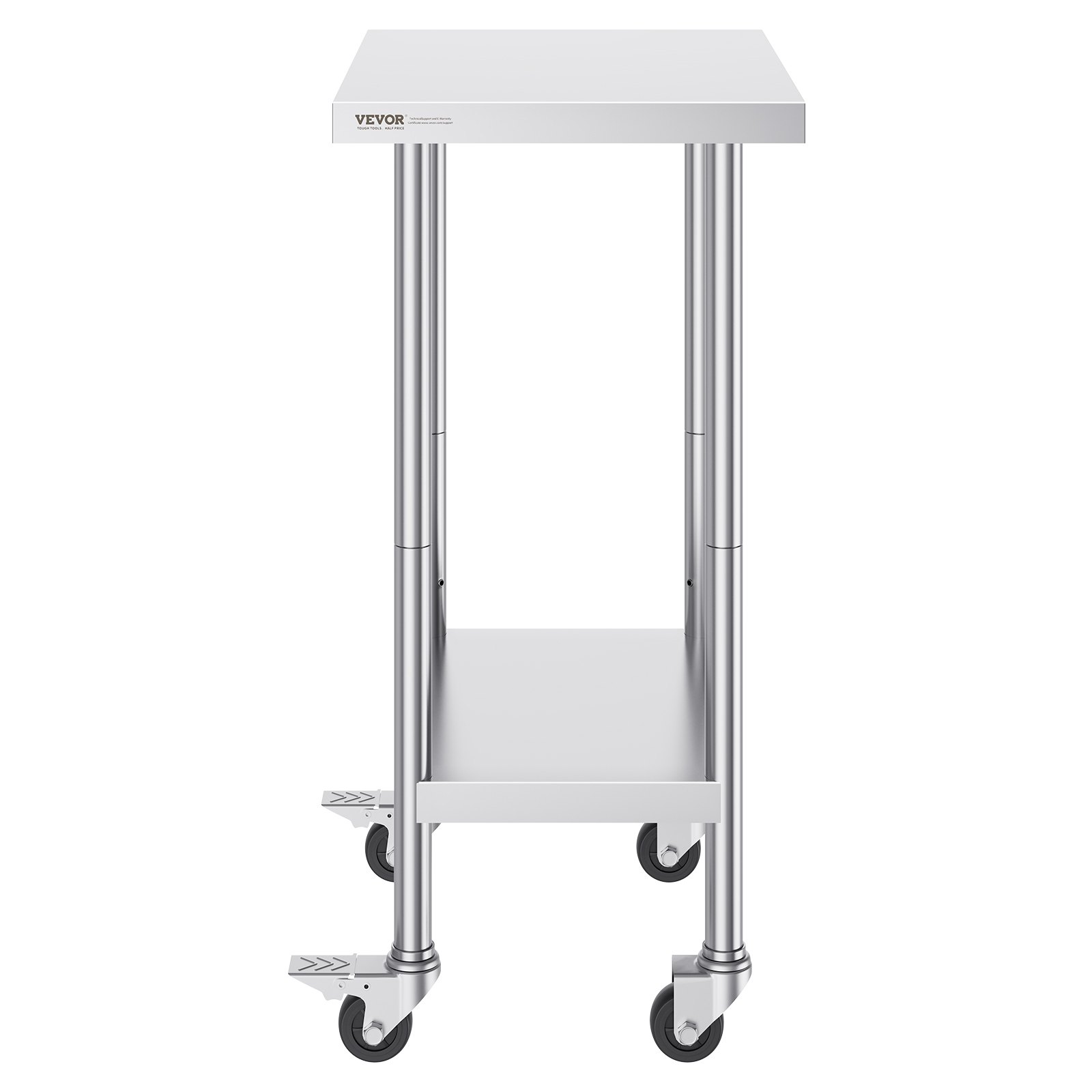 VEVOR Stainless Steel Work Table 24 X 18 X 38 Inch, With 4 Wheels, 3 Adjustable Height Levels, Heavy Duty Food Prep Worktable For Commercial Kitchen Restaurant, Silver — foto 6