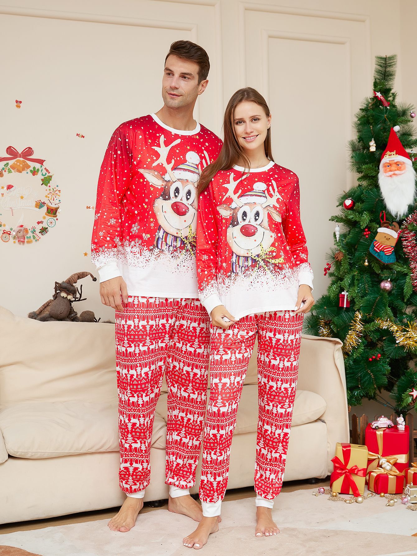 Christmas Cartoon Reindeer Print Parent-child Christmas Suit Pajamas — foto 6