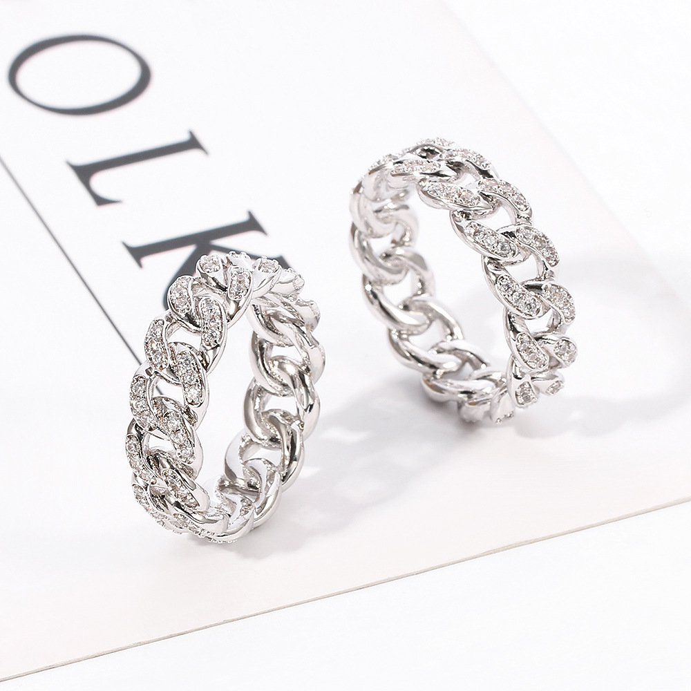 Fashion Hip Hop Zircon Cuban Chain Ring 8mm Full Inlaid Zircon