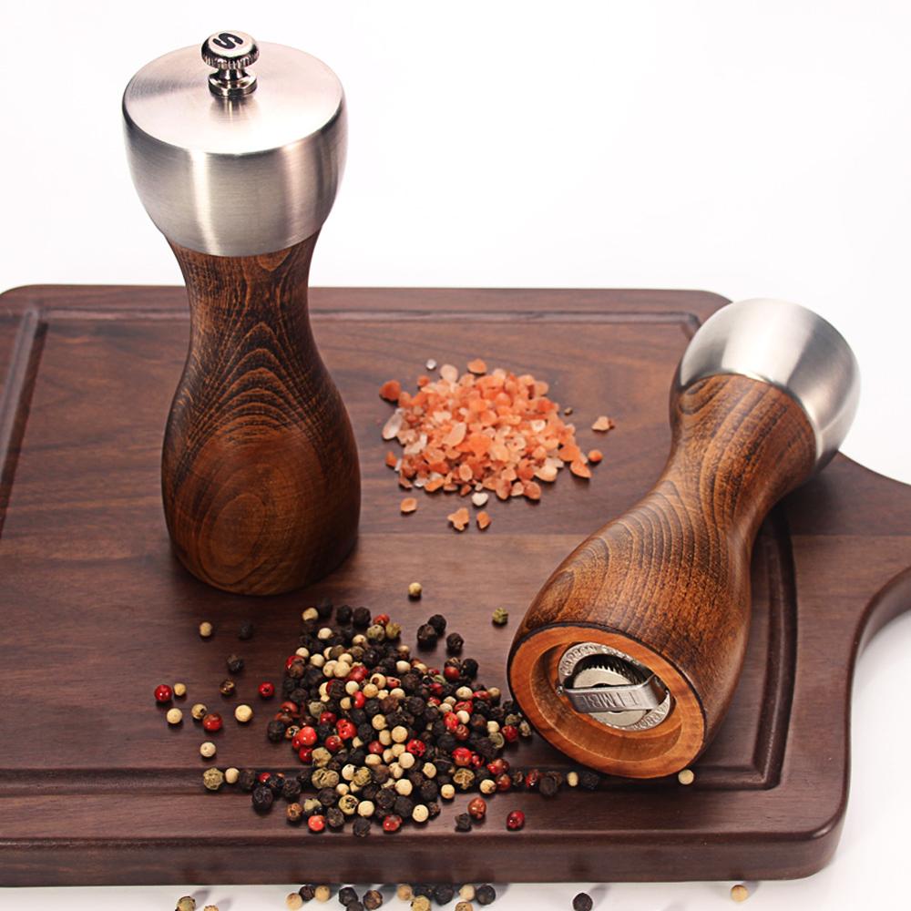 Title 4, Premium Beech Wood Pepper and Salt Grinder. Hig...