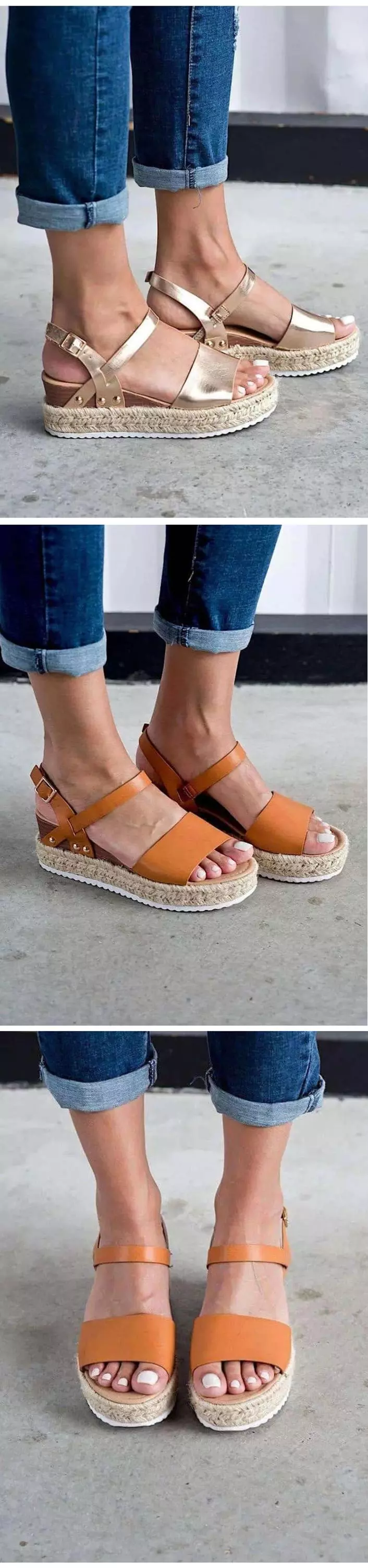 2020 nouveau Rose or Schuhe talons hauts décontractés bride à la cheville été brin Jute Espadrille sandales femmes