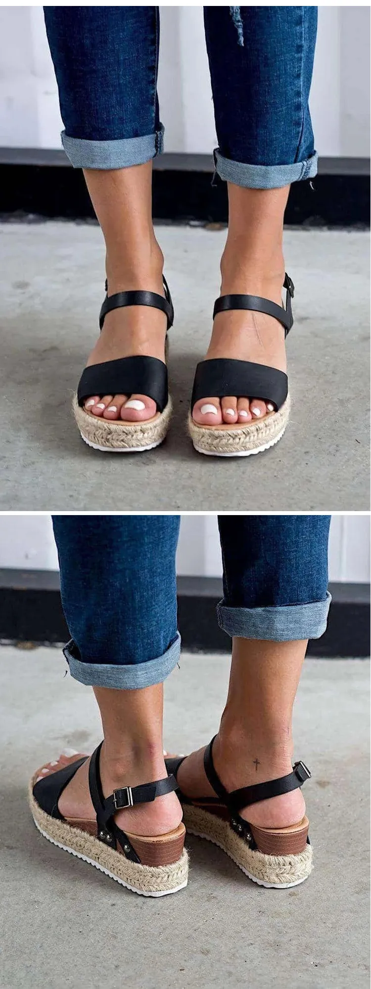 2020 nouveau Rose or Schuhe talons hauts décontractés bride à la cheville été brin Jute Espadrille sandales femmes