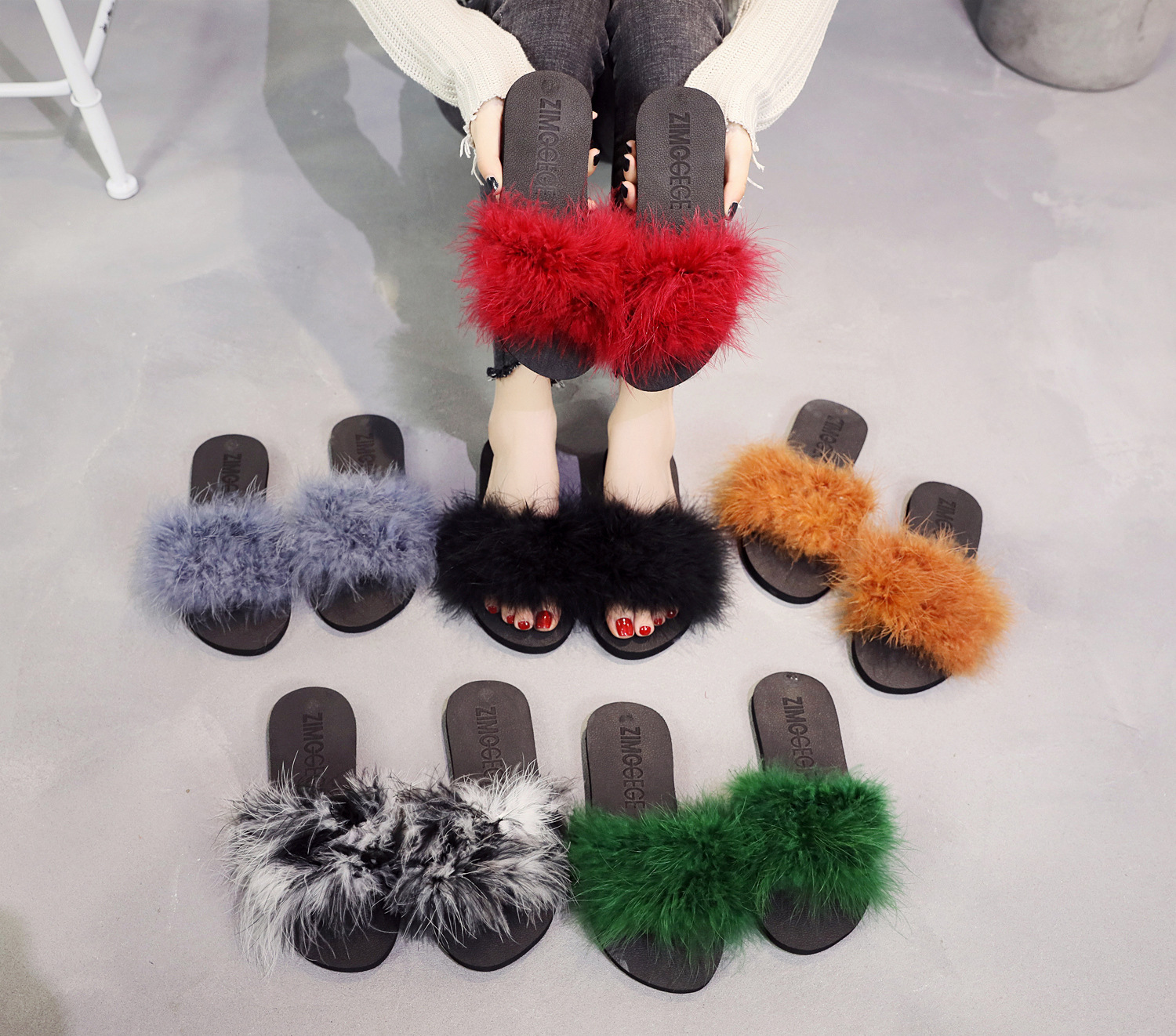 Title 29, Ostrich wollen platte slippers voor ultiem comf...