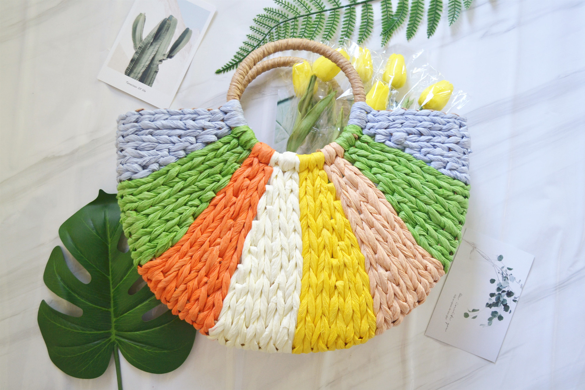 Title 2, Mixed color woven bag perfect for shopping, the...