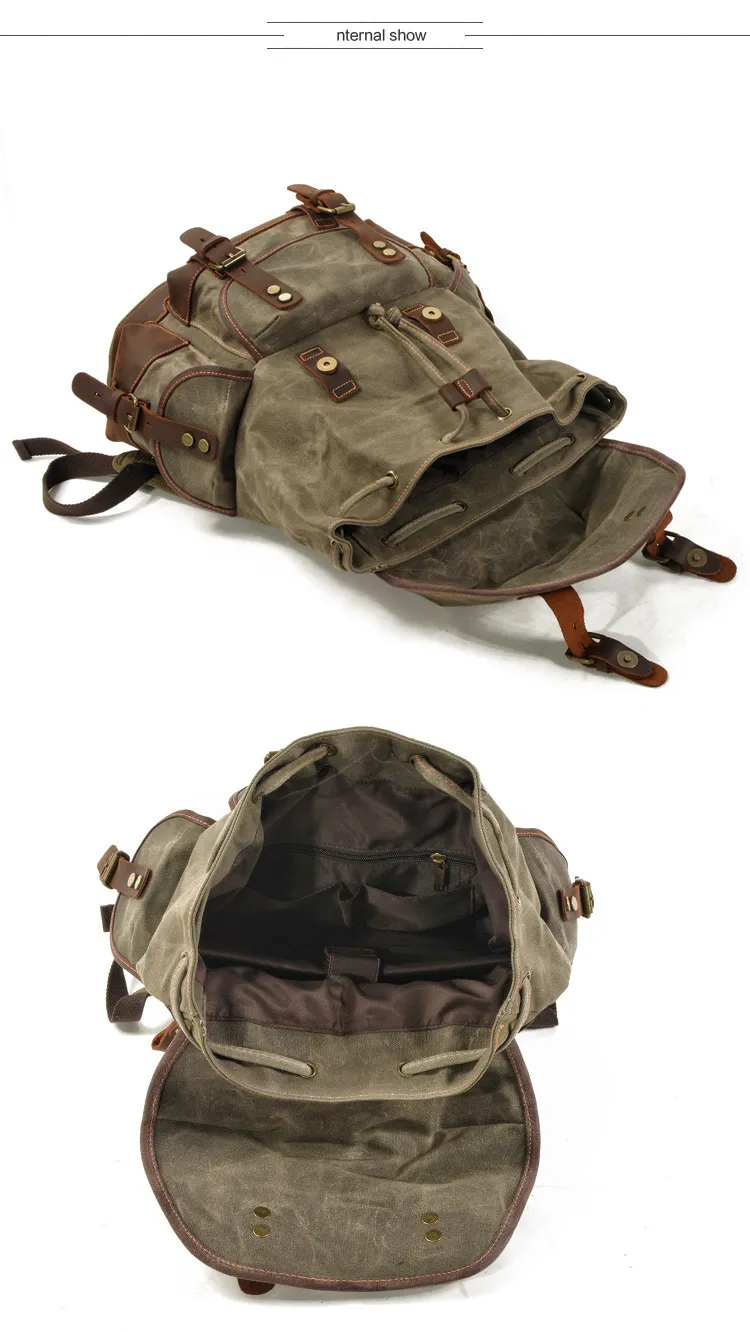 P9508-1 Wax Canvas Waterproof Bags Backpack Laptop