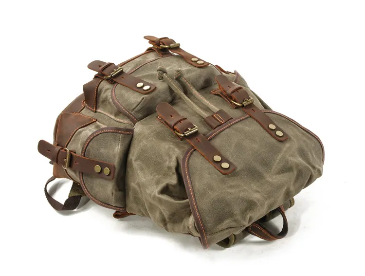 P9508-1 Wax Canvas Waterproof Bags Backpack Laptop