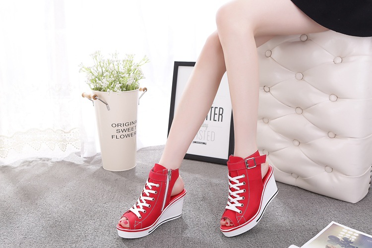 Title 15, Womens high-top canvas fish mouth sandals, per...